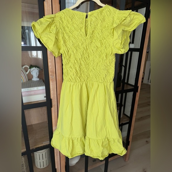 Smocked mini dress ruffle short sleeves chartreuse fit & flare anneklein - Picture 7 of 8
